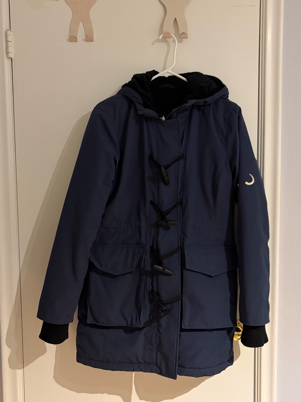 Women’s Hooded Navy Ski Jacket with Toggle Closures